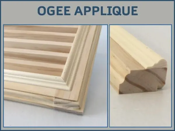 A collage of photos with the words ogee applique in front.