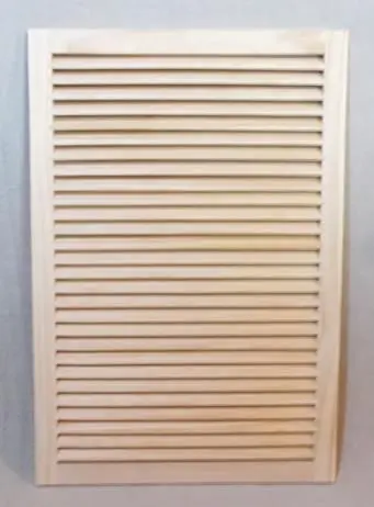 A white door with slats on the side of it.