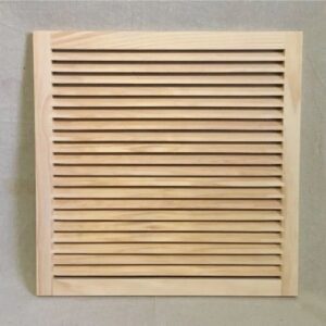 A wooden slat wall hanging on the wall.