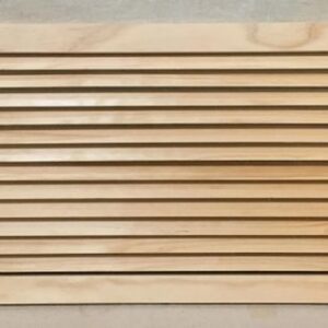 A wooden slat wall with many lines on it