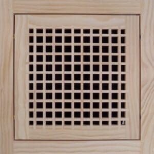 Front Perspective Representation of 10x10 Wood Return Egg Crate Filter Grille.