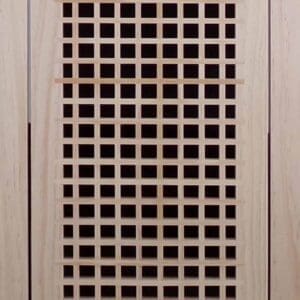 Front Perspective Representation of 10x25 Wood Return Egg Crate Filter Grille.