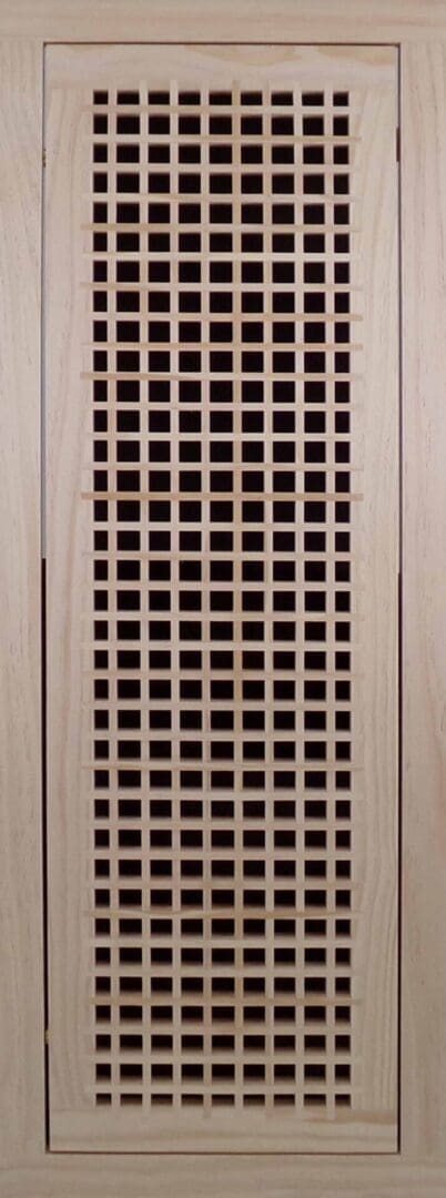 Front Perspective Representation of 10x25 Wood Return Egg Crate Filter Grille.