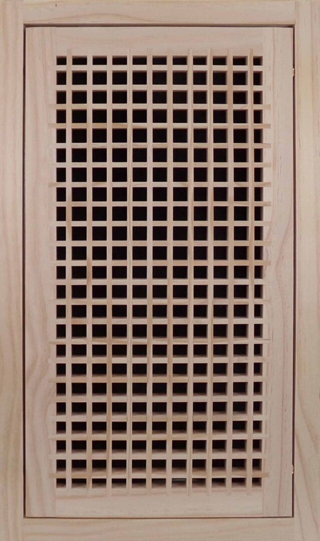 Front Perspective Representation of 12x25 Wood Return Egg Crate Filter Grille.