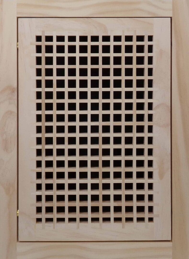 Front Perspective Representation of 13x18 Wood Return Egg Crate Filter Grille.
