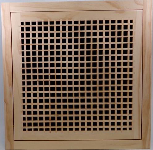 Front Perspective Representation of 12x12 Wood Return Egg Crate Filter Grille