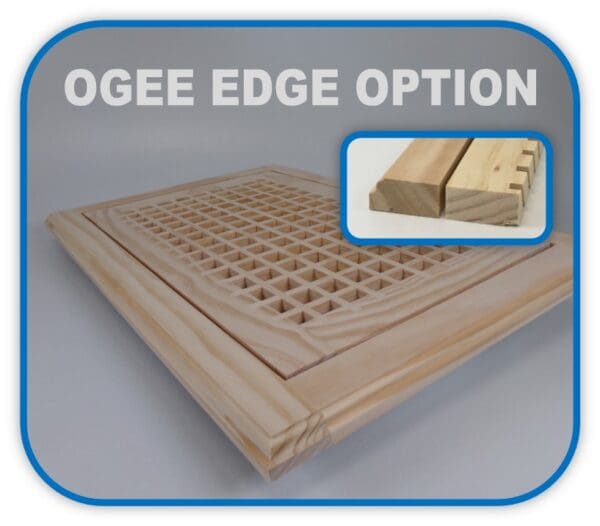 Representation and detail of of the optional ogee edge Wood Return Egg Crate Filter Grille