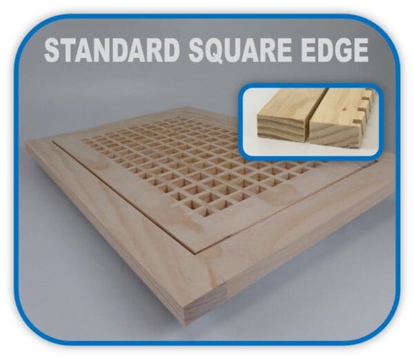 Representation and detail of the standard square edge Wood Return Egg Crate filter grille