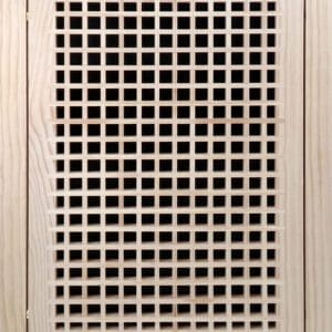 Front Perspective Representation of 14x18 Wood Return Egg Crate Filter Grille.