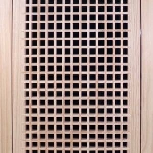 Front Perspective Representation of 14x28 Wood Return Egg Crate Filter Grille.