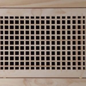 Front Perspective Representation of 18x12 Wood Return Egg Crate Filter Grille.