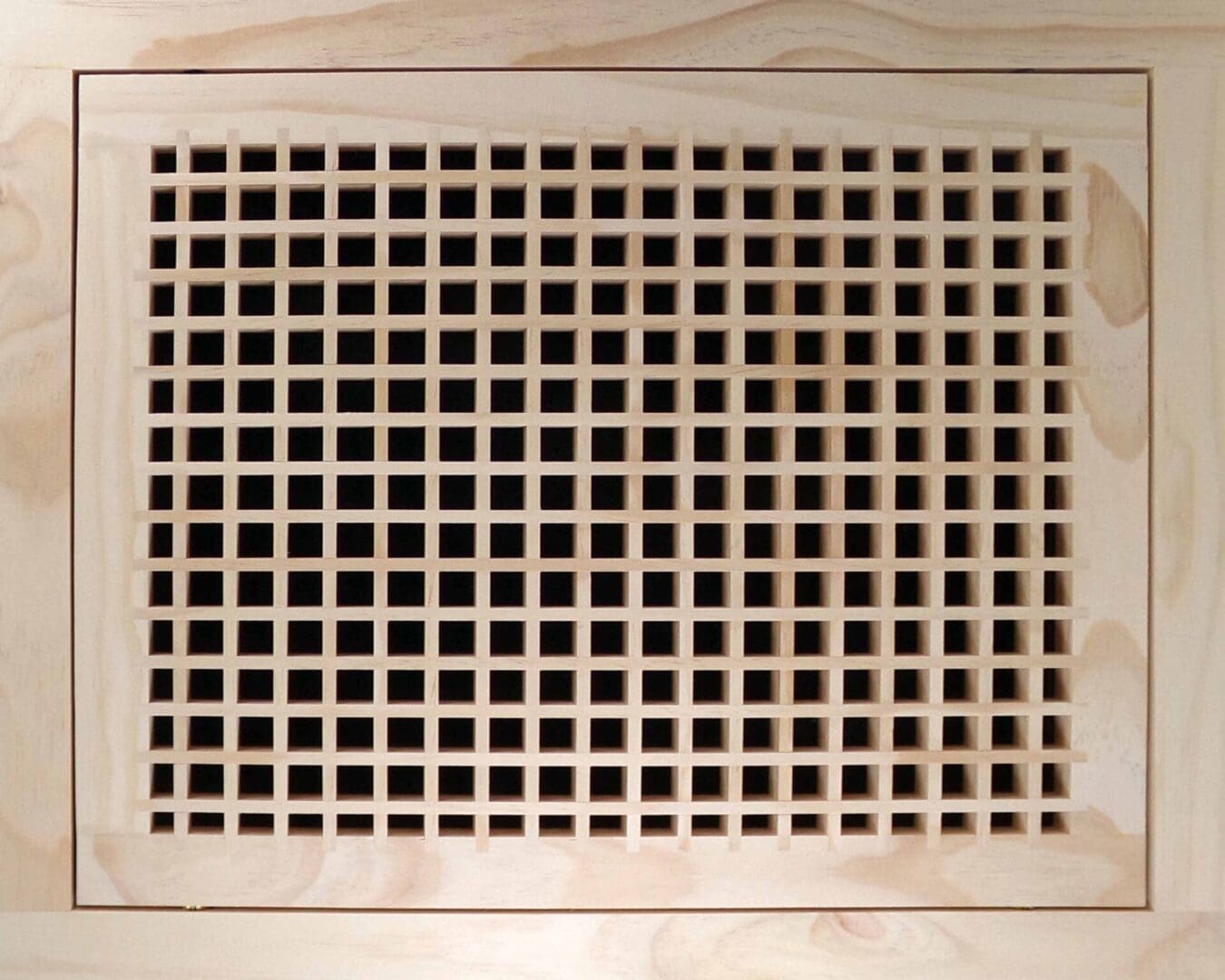 Front Perspective Representation of 20x18 Wood Return Egg Crate Filter Grille.