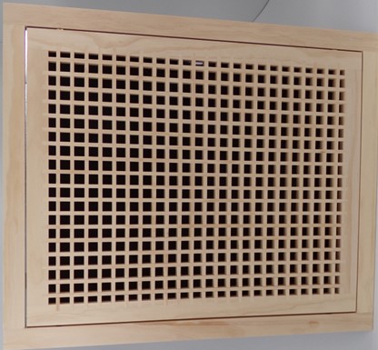 Front Perspective Representation of 25x20 Wood Return Egg Crate Filter Grille