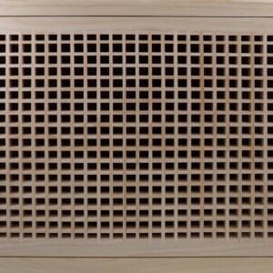 Front Perspective Representation of 27x12 Wood Return Egg Crate Filter Grille.