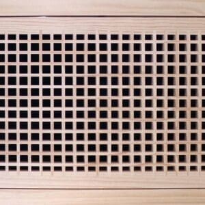 Front Perspective Representation of 28x14 Wood Return Egg Crate Filter Grille.