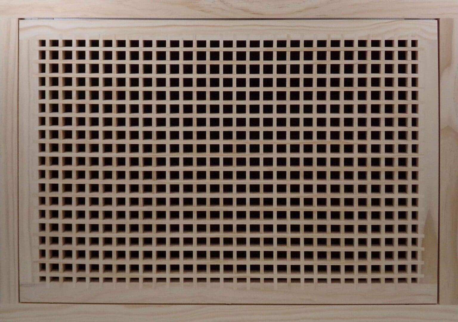 Front Perspective Representation of 36x20 Wood Return Egg Crate Filter Grille.